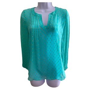 Lilly Pulitzer Aqua Silk Tunic w/metallic Gold stitching. XS.